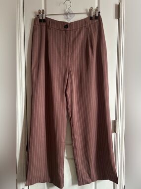 NWT Urban Threads Burgundy Pinstripe Wide Leg Trousers - Size 16